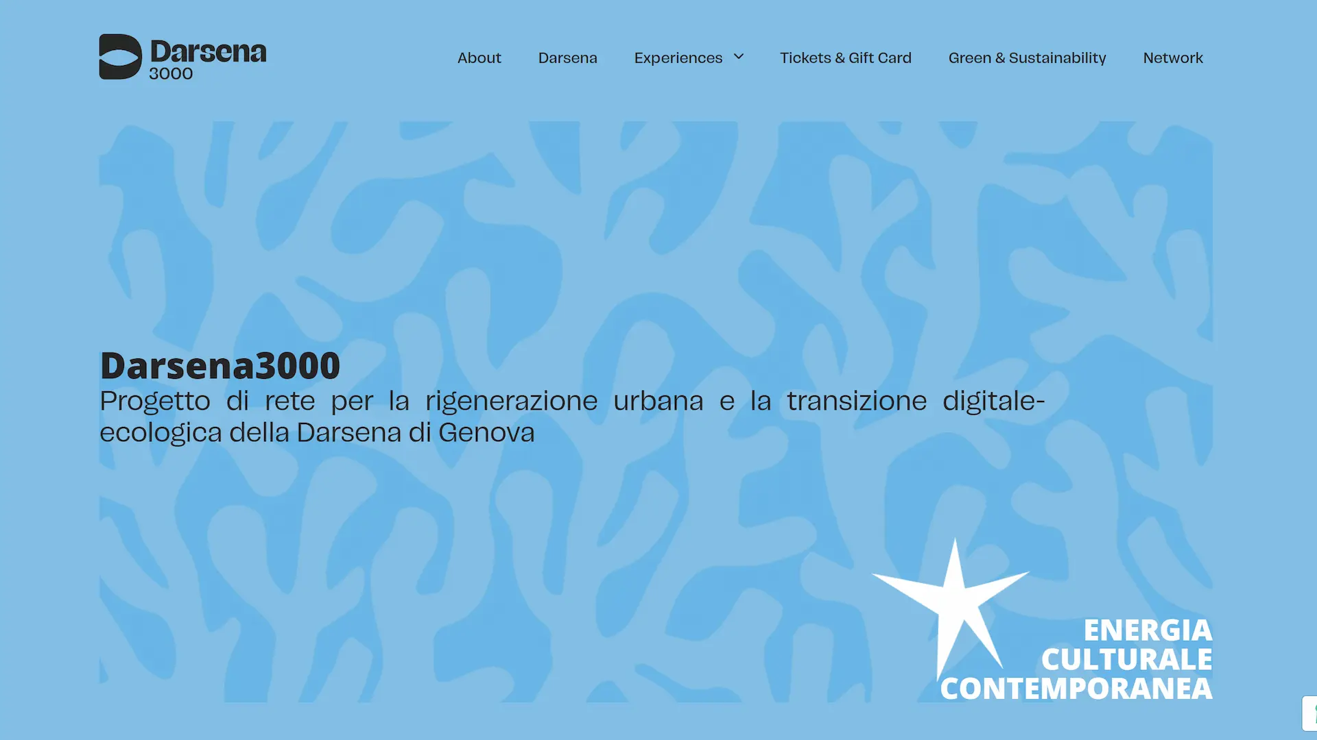 Header e hero del sito Darsena 3000, spazio eventi ed esperienze a Genova, realizzato da Edoardo Zampini