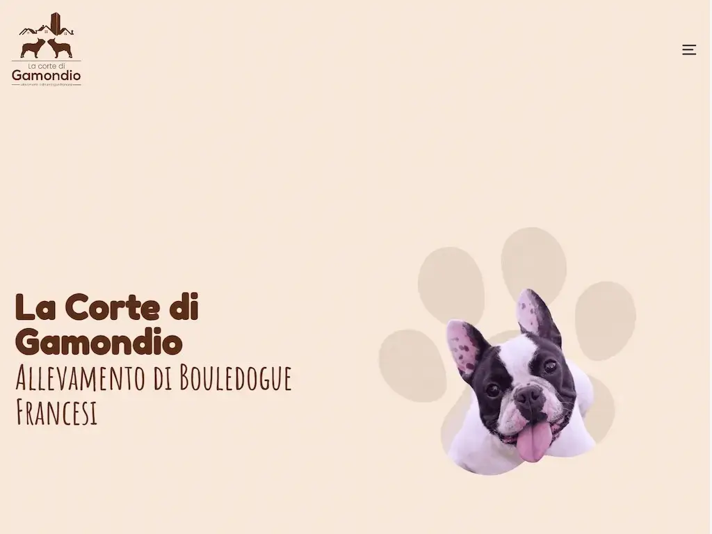 Header e hero del sito La Corte di Gamondio, allevamento di Bouledogue Francesi, realizzato da Edoardo Zampini