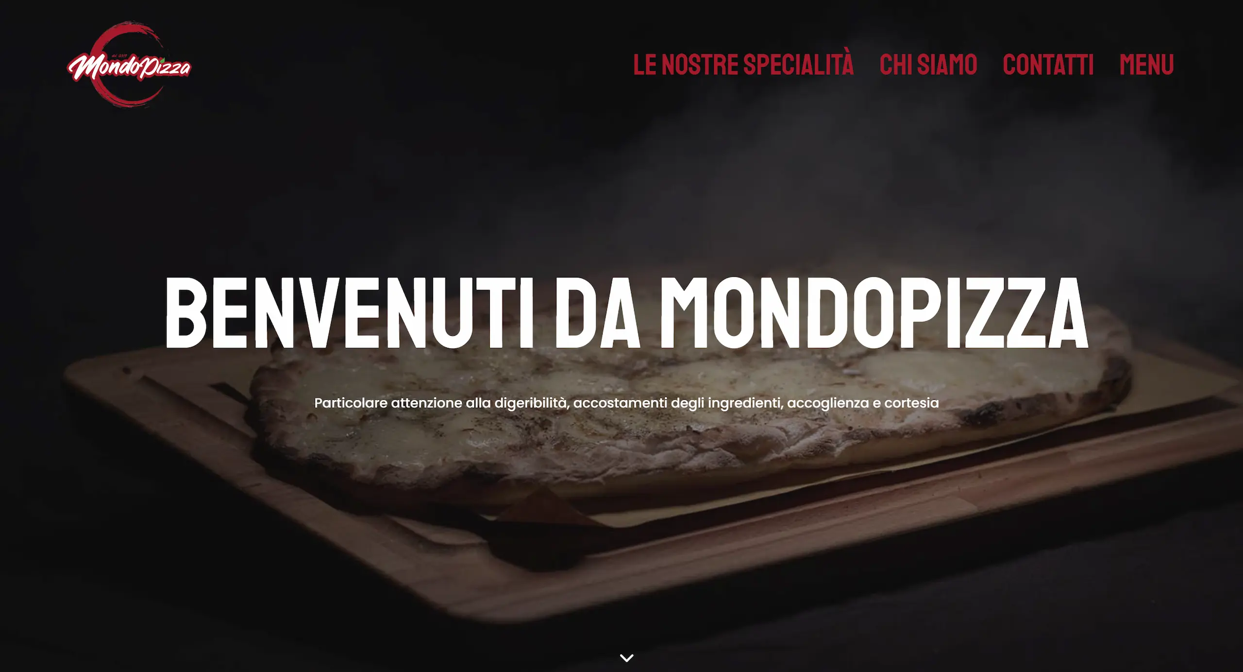 Header e hero del sito MondoPizza, pizzeria, realizzato da Edoardo Zampini
